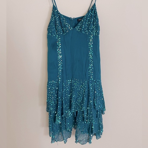 Bebe Silk Blended Sequin Mini Drop  Waist Dress Women Size L US - Picture 2 of 6